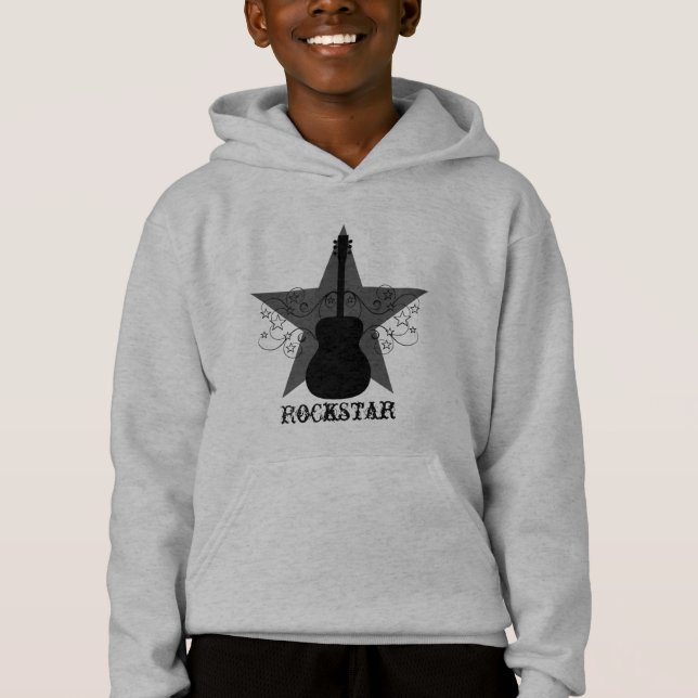 Fancy Guitar Star Swirls Kid's Tee, Black (Front)