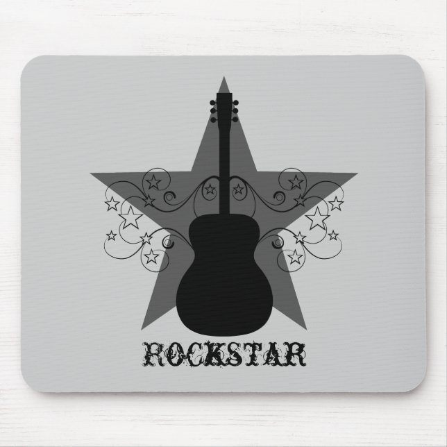 Fancy Guitar Star Swirls Mousepad, Black Mouse Mat (Front)