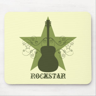 Fancy Guitar Star Swirls Mousepad, Green Mouse Mat