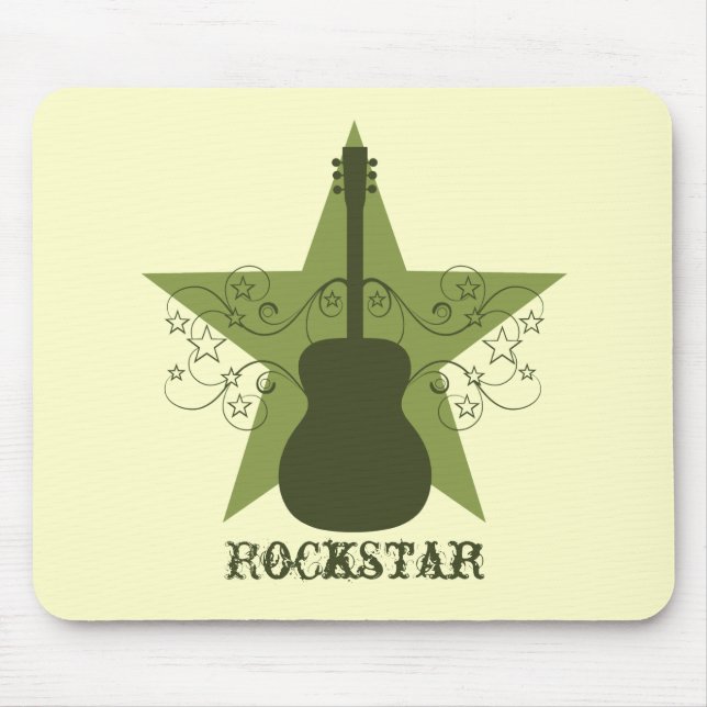 Fancy Guitar Star Swirls Mousepad, Green Mouse Mat (Front)