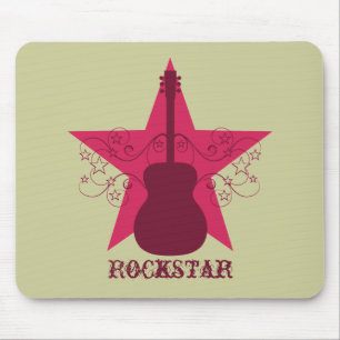 Fancy Guitar Star Swirls Mousepad, Magenta Mouse Mat