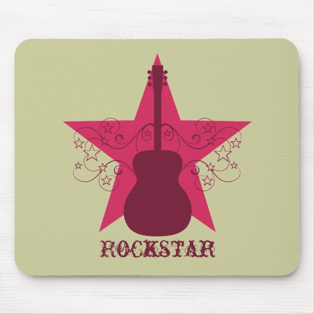 Fancy Guitar Star Swirls Mousepad, Magenta Mouse Mat (Front)