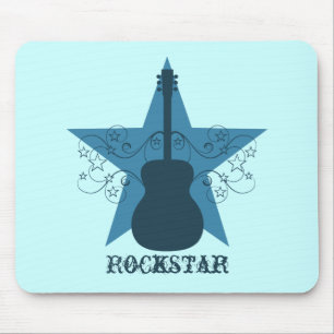 Fancy Guitar Star Swirls Mousepad, Royal Blue Mouse Mat
