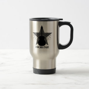 Fancy Guitar Star Swirls Mug, Black Travel Mug