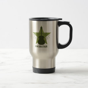 Fancy Guitar Star Swirls Mug, Green Travel Mug