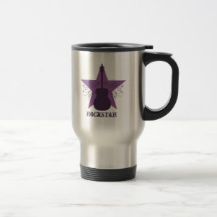 Fancy Guitar Star Swirls Mug, Purple Travel Mug