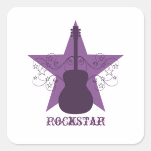 Fancy Guitar Star Swirls Square Stickers, Purple Sticker