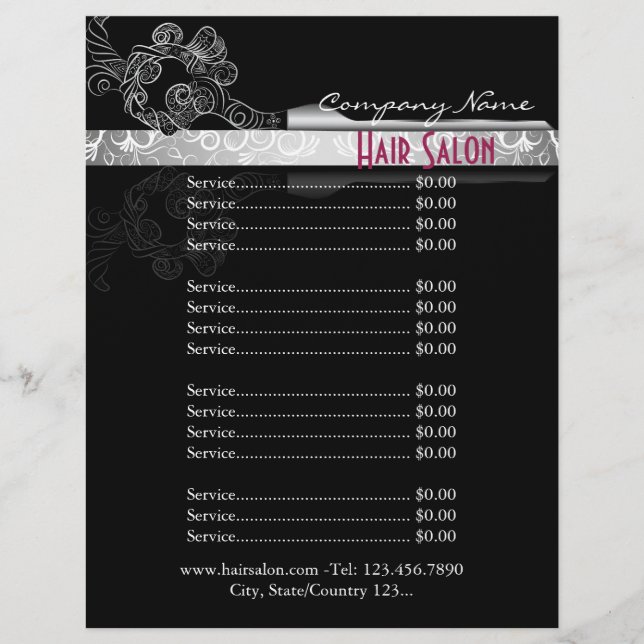 Fancy hair salon price list flyer (Front)