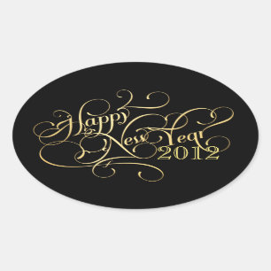 Fancy Happy New Year Stickers - Oval
