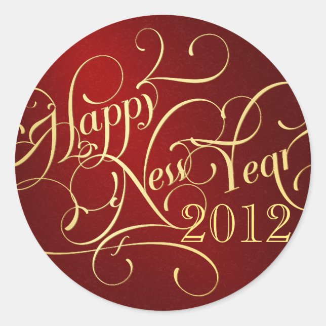 Fancy Happy New Year Stickers - Red & Gold (Front)