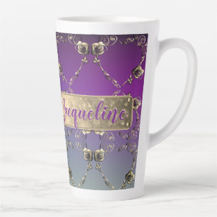 Fancy Hearts Purple Gradient w/Name  Latte Mug