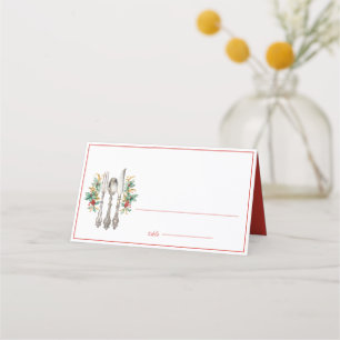 Fancy Holiday Silverware Merry Christmas Place Card