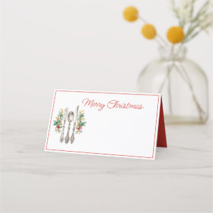 Fancy Holiday Silverware Merry Christmas Place Card