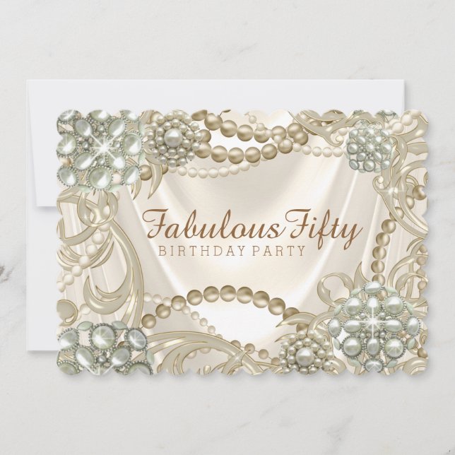 Fancy Hollywood Glam Pearl Birthday Party Invitation (Front)