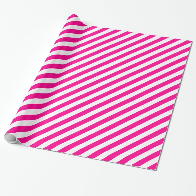 Fancy Hot Pink and White Striped Pattern Wrapping Paper (Unrolled)