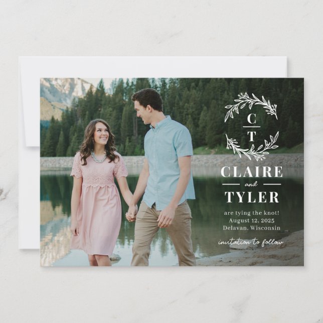 Fancy Initials Editable Colour Save The Date Card (Front)