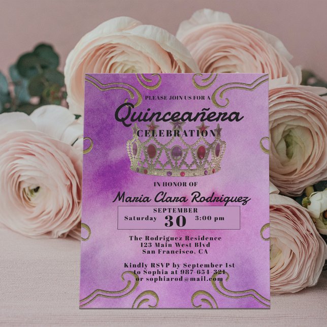 Fancy Jewelled Crown On Pink Quinceañera Invitatio Invitation (Creator Uploaded)