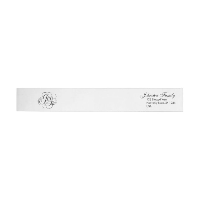 Fancy JOY Christmas Calligraphy Black on White Wrap Around Label (Individual)