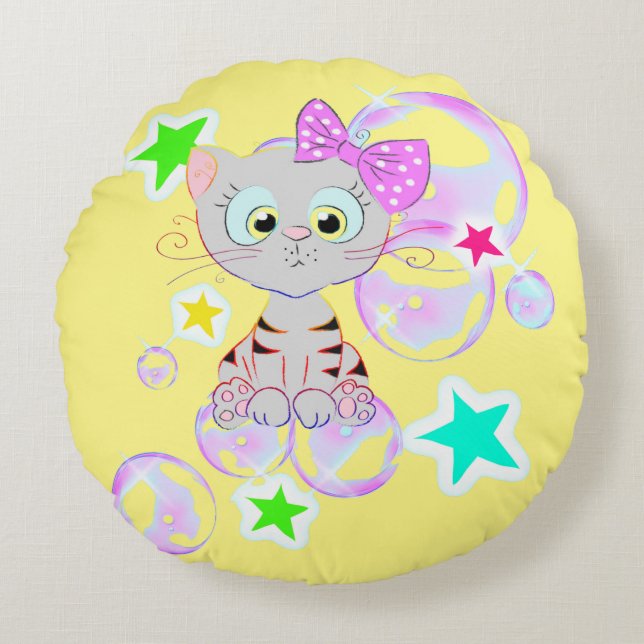 Fancy Kitten - Round Cushion (Front)