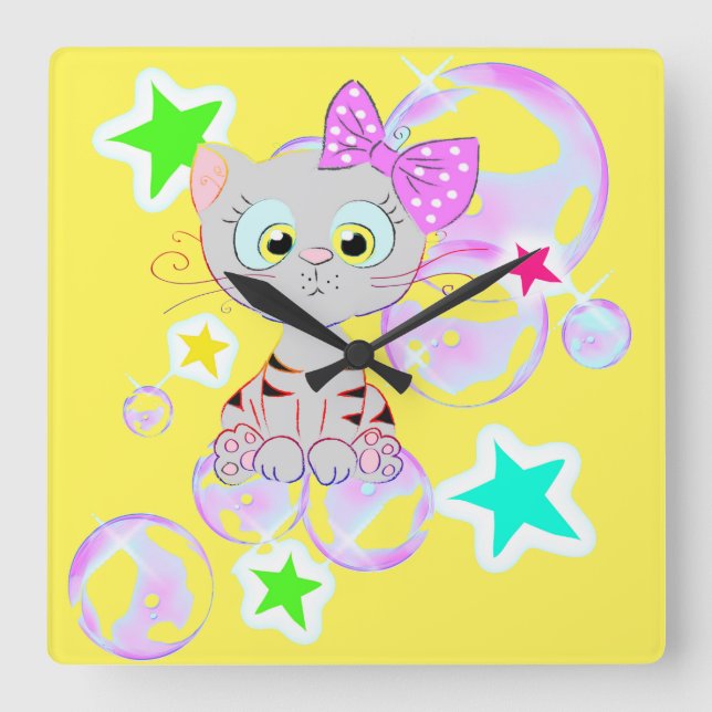 Fancy Kitten - Square Wall Clock (Front)
