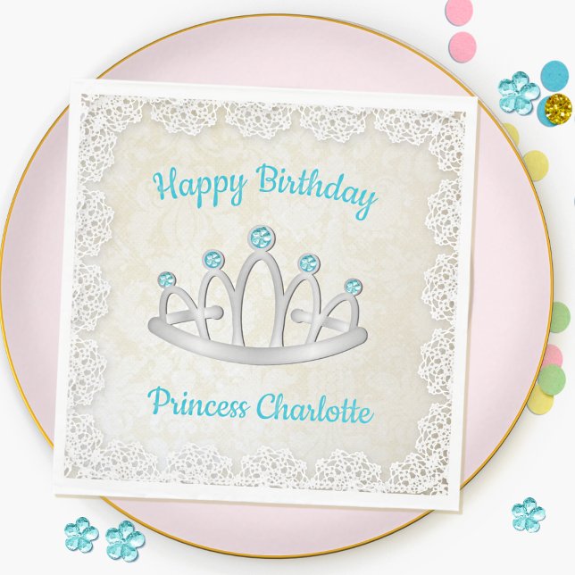 Fancy Lace Princess Tiara Birthday Paper Napkin (Creator Uploaded)