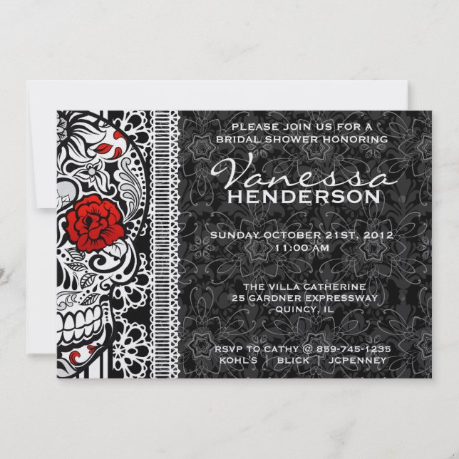 Fancy Lace Sugar Skull Day of the Dead Invite (Front)