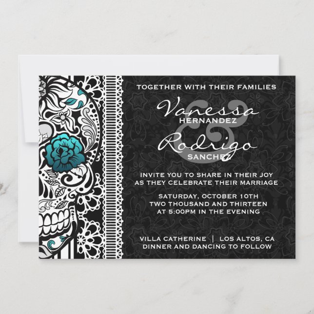 Fancy Lace Sugar Skull Day of the Dead Invite (Front)