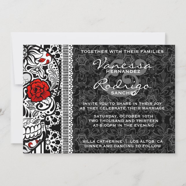 Fancy Lace Sugar Skull Day of the Dead Invite (Front)