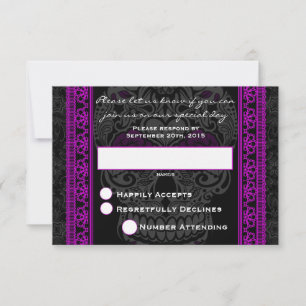 Fancy Lace Sugar Skull day of the Dead Purple RSVP Card