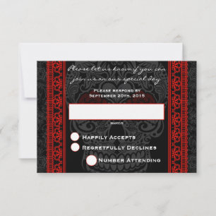 Fancy Lace Sugar Skull day of the Dead RSVP in Red Card