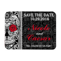 Fancy Lace Sugar Skull Save the Date Magnet