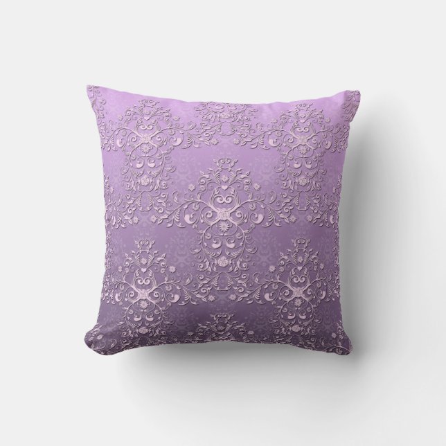 Fancy Lavender and Purple Two Tone Damask Cushion (Front)