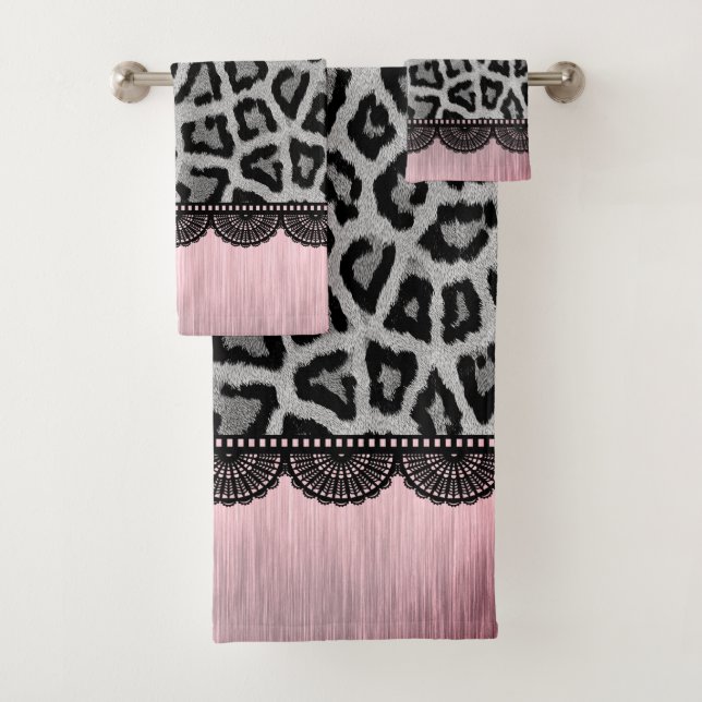 Fancy Leopard and Lace with Pink Blush  Bath Towel Set (Insitu)