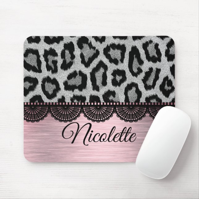 Fancy Leopard and Lace with Pink Blush    Mouse Mat (With Mouse)