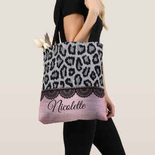 Fancy Leopard and Lace with Pink Blush  Tote Bag