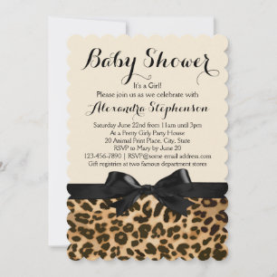 Fancy Leopard Black Bow Girl Baby Shower Invitation