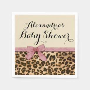 Fancy Leopard Pink Bow Girl Baby Shower Napkin