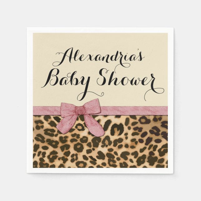 Fancy Leopard Pink Bow Girl Baby Shower Napkin (Front)