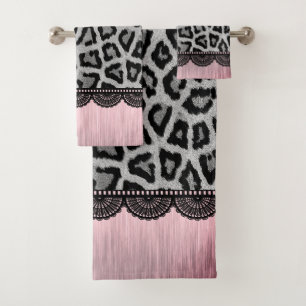 Fancy Leopard Print with Pink Blush  Bath Towel Set
