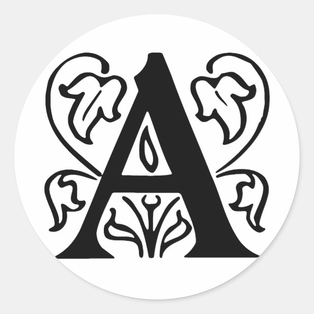 Fancy Letter A Classic Round Sticker (Front)