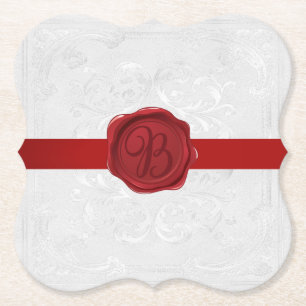 Fancy Letter B Red Wax Seal Ribbon  Paper Coaster
