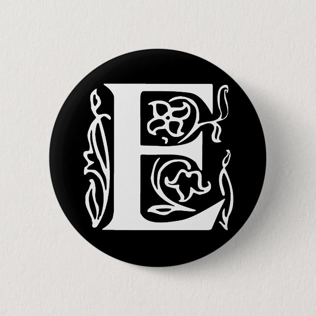 Fancy Letter E 6 Cm Round Badge (Front)