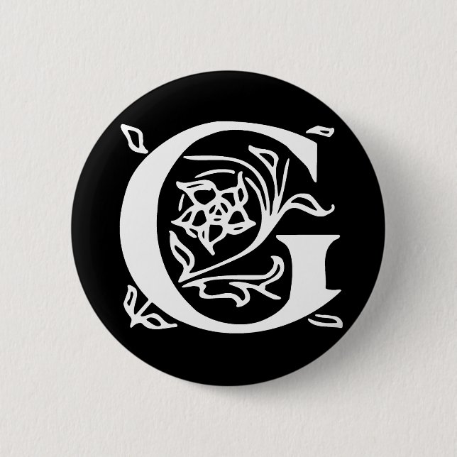 Fancy Letter G 6 Cm Round Badge (Front)