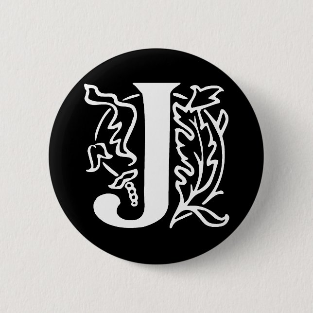 Fancy Letter J 6 Cm Round Badge (Front)
