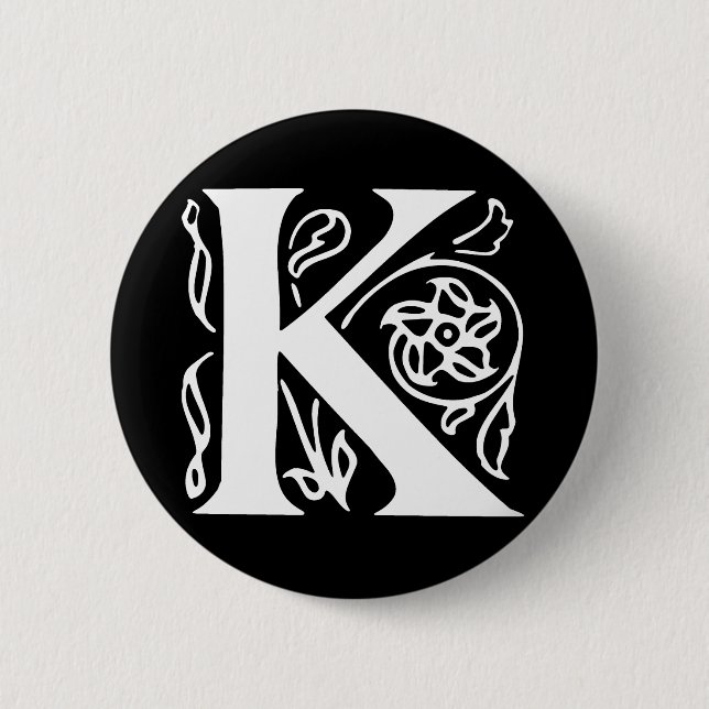 Fancy Letter K 6 Cm Round Badge (Front)
