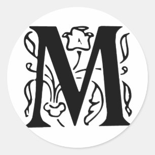 Fancy Letter M Classic Round Sticker