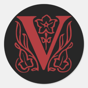 Fancy Letter V Classic Round Sticker