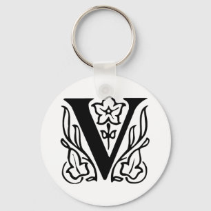 Fancy Letter V Key Ring