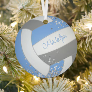fancy light blue grey volleyball w silver stars metal tree decoration