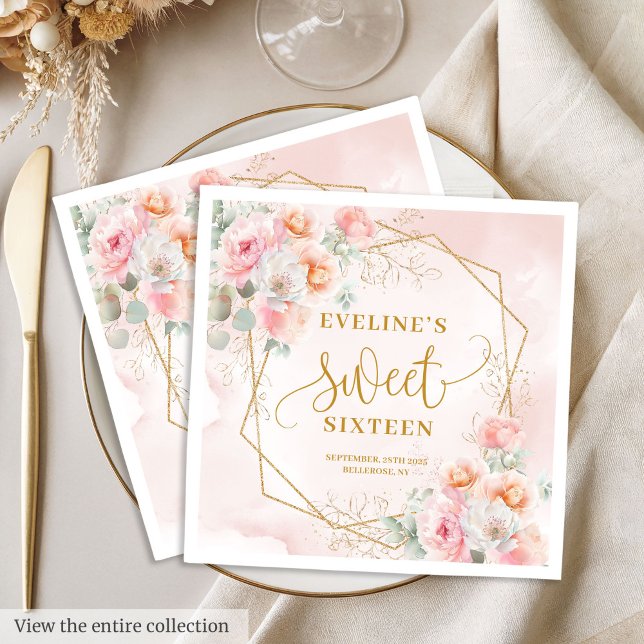 Fancy light pink gold peonies sweet sixteen napkin (Fancy light pink gold peonies sweet sixteen napkins

)